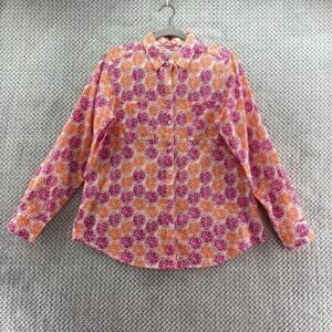 Foxcroft Top Womens 6 Relaxed Orange Button Up Shirt Long Sleeve Wrinkle Free